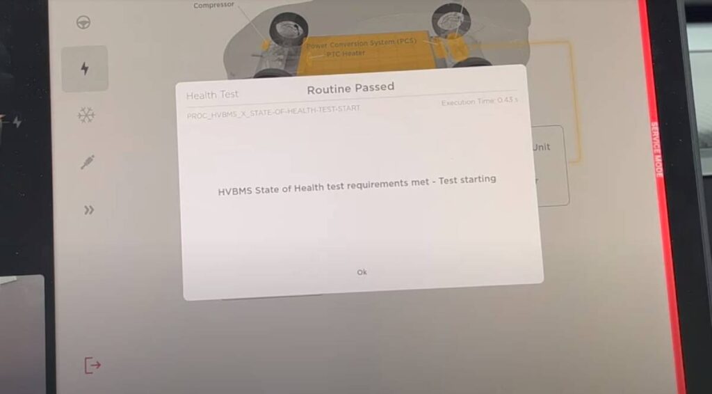Service mode Tesla Check battery health step 12