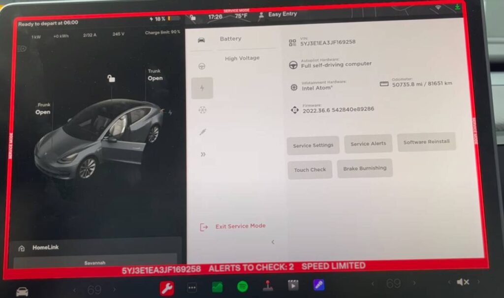 Service mode Tesla Check battery health step 7