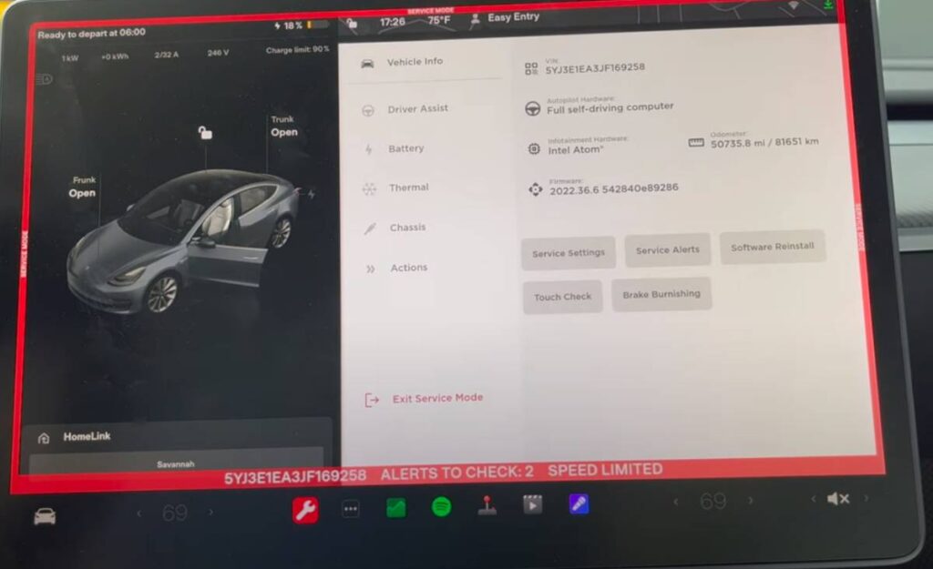 Service mode Tesla Check battery health step 6