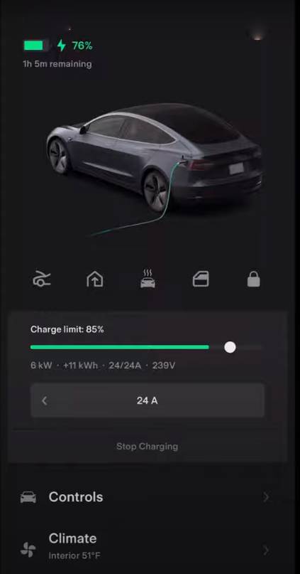 See tesla charge stats Step 2