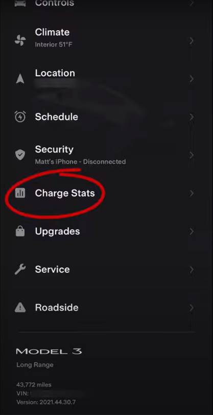 See tesla charge stats Step 4