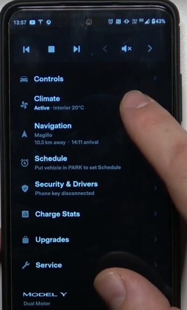 Tesla app climate control navigation