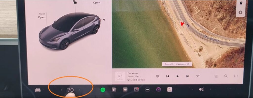 Navigating Tesla car dashboard climate controls