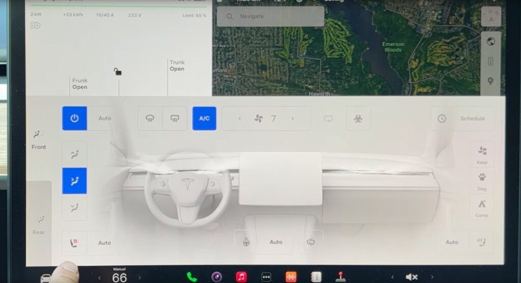 Preconditioning Tesla from dashboard climate controls by either manually controlling heat/cool settings or by Auto mode