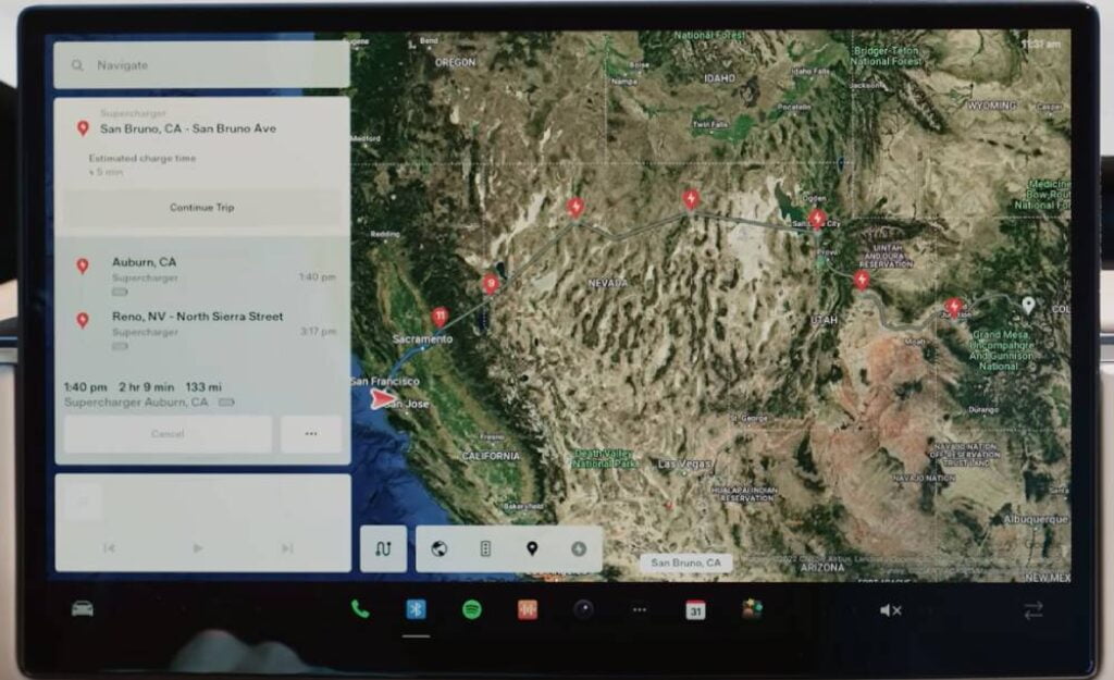 Tesla navigation for supercharger