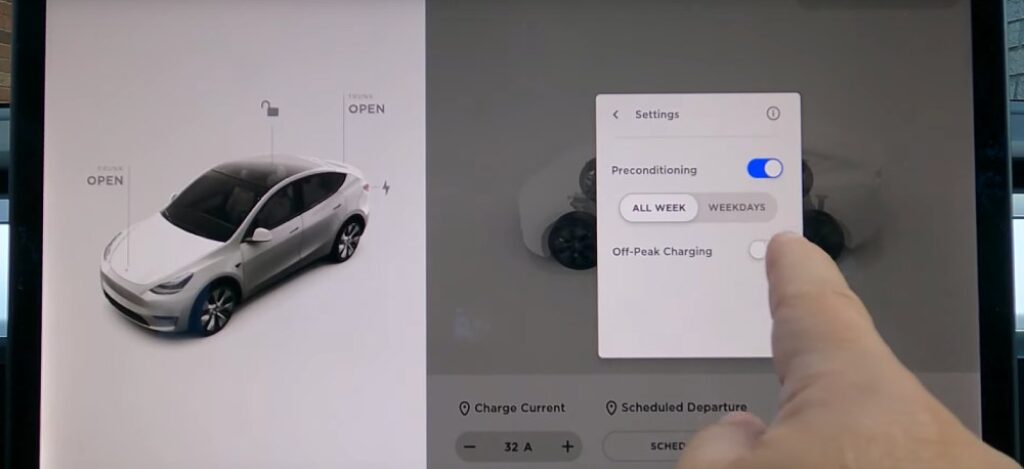 Tesla schedule departure preconditioning settings