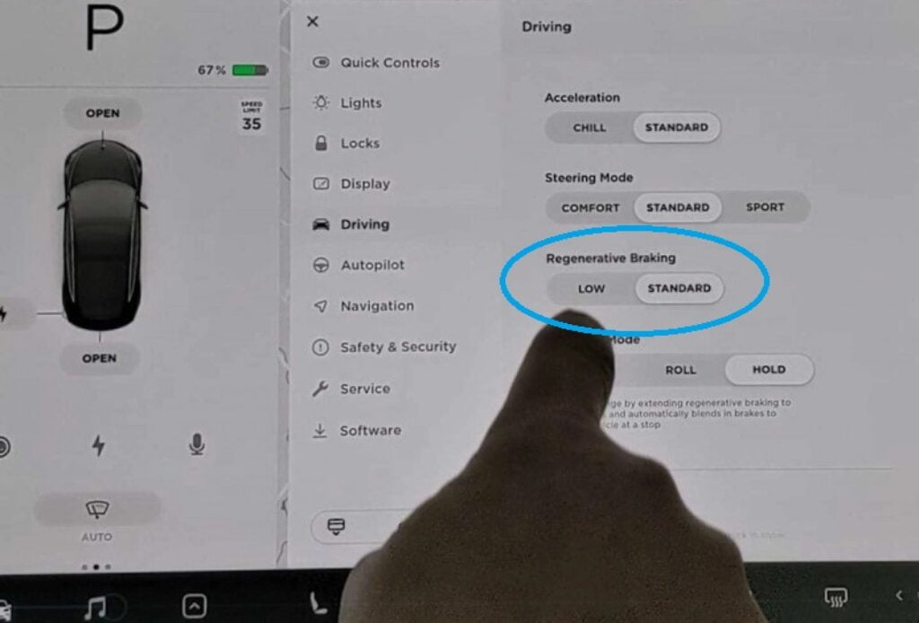 Tesla regenerative braking mode changing